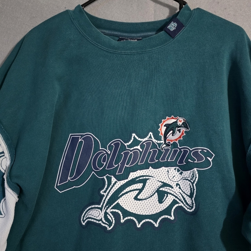 Vtg Y2k No Huddle Mens NFL Miami Dolphins Colorblock Sweater Size 2XL - Picture 7 of 12